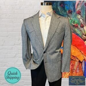 Circle S Dallas Texas 44R Mens Gray Blue Tweed Western Blazer Sport Coat Rodeo